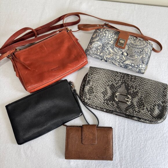 Margot New York Handbags - 5 Pc. Name Brand Bundle Crossbody Bags, Wallets, Wristlet, Clutch